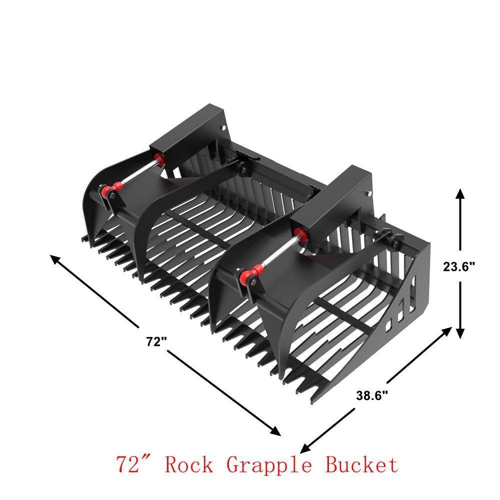 Landy Attachments 72" Rock Grapple Bucket with Teeth for Skid Steer Attachment Quick Attach