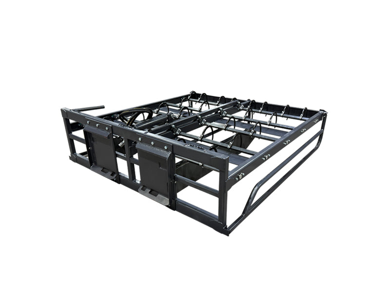 Hydraulic Hay Accumulator Grapple Skid Steer | 8-10 Square Bales 24 Hook Quick Attach