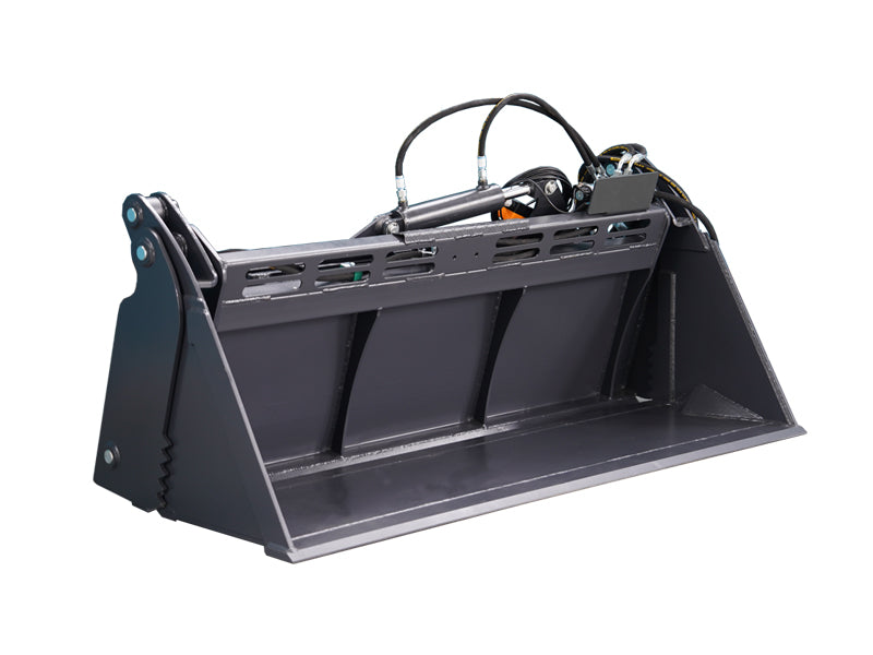 LANDYINDUS Hydraulic Tilt 4-in-1 Skid Steer Bucket | Low Profile Extended Bottom 68" & 72" Quick Attach