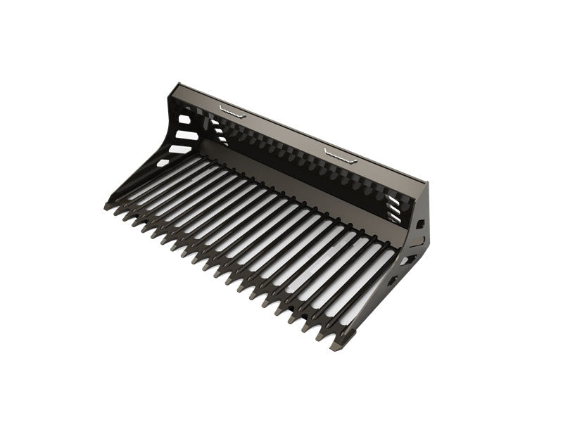 LANDYINDUS Extreme-Duty Skid Steer Round Bar Rock Bucket | Reinforced Tines Webbed Cutting Edge 66" to 82" Rock Removal Quick Attach