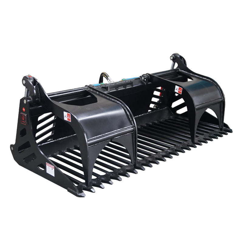 LANDYINDUS Heavy Duty Skid Steer Rock Grapple Bucket | 66 70 74 78 82 Inch | 30mm Rod Harrow | MP1140