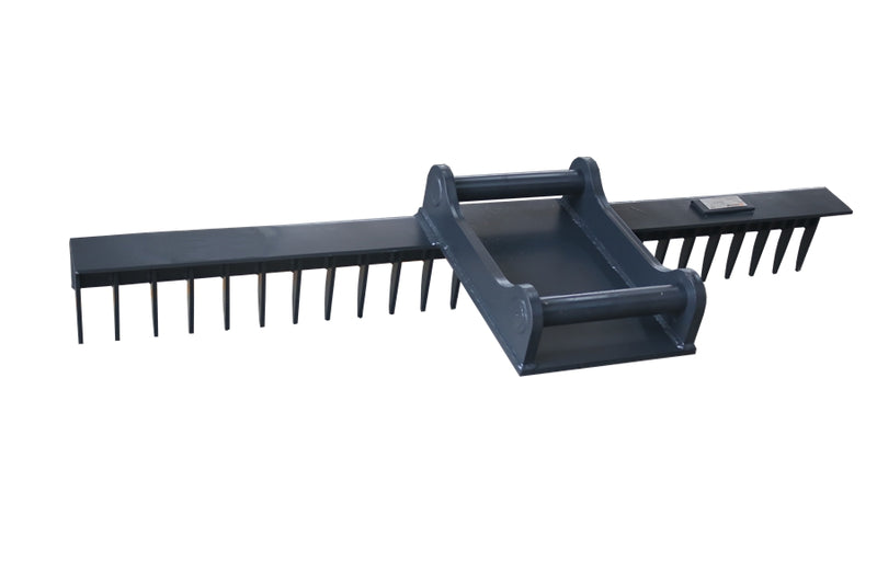 LANDYINDUS Mini Excavator Rake | 10mm Hardened Tines | 70mm Gap | 1,200–2,000mm | S30, S40 & S45 | 1–6T | Gravel, Ditch Cleaning & Landscaping | E-RK Series