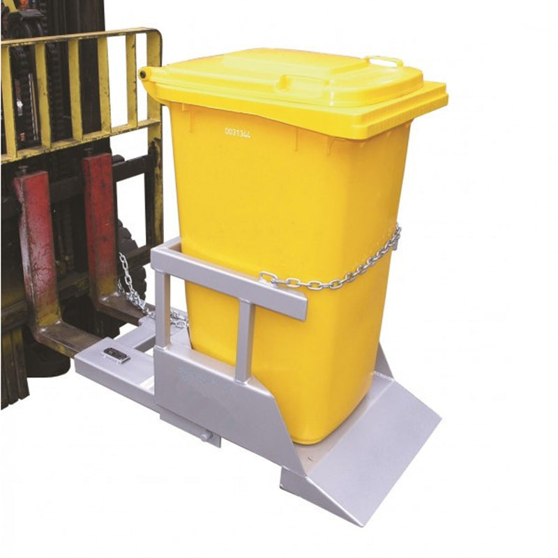 LANDYINDUS Forklift Wheelie Bin Tipper | 240L | 180° Full Tip | 500kg SWL | Safety Chains | Hot-Dip Galvanized | Operator Stays in Cab | Slip-On Fork Pockets | Waste, Food & Industrial | F-NWB-T1