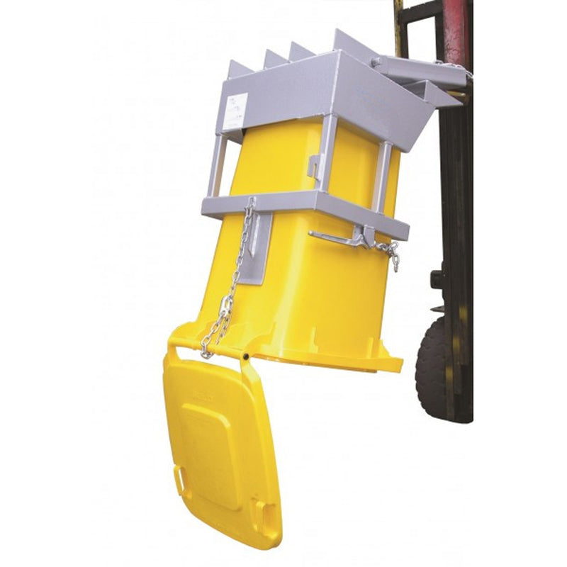 LANDYINDUS Forklift Wheelie Bin Tipper | 240L | 180° Full Tip | 500kg SWL | Safety Chains | Hot-Dip Galvanized | Operator Stays in Cab | Slip-On Fork Pockets | Waste, Food & Industrial | F-NWB-T1