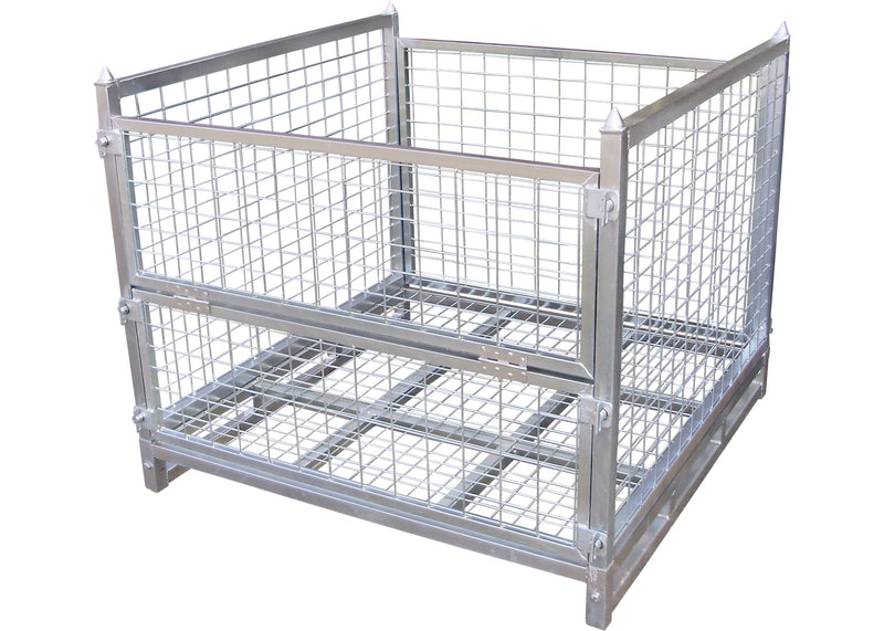 LANDYINDUS Foldable Wire Mesh Pallet Cage Stackable Stillage Galvanized 1000kg SWL WS-PCM Series